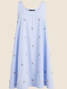 JCrew Collection Blue and White Striped Dress with Crystal Flower Embellishments